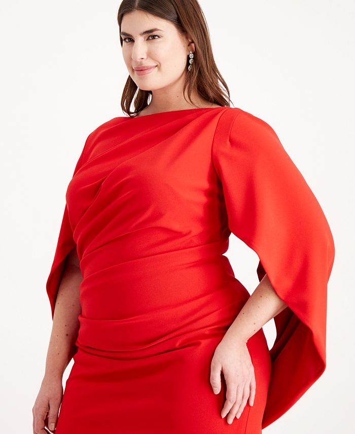 Betsy & Adam Plus Size Ruched Cape Dress - Macy's