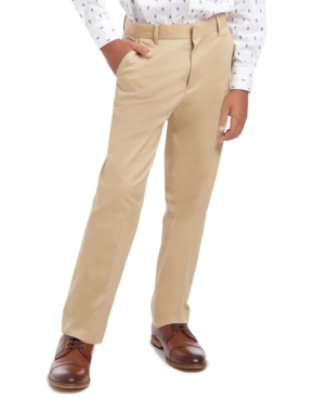 Shop Tommy Hilfiger Big Boys Front Pressed Crease Fine Twill Pants In Khaki