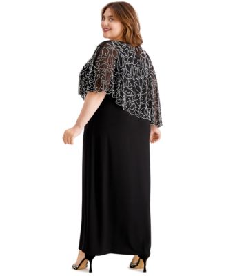 Plus Size Beaded Cape Gown