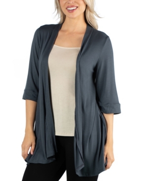 24Seven Comfort Apparel Open Front Elbow Length Sleeve Women Cardigan
