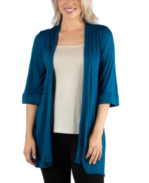 24Seven Comfort Apparel Open Front Elbow Length Sleeve Women Cardigan
