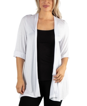 24Seven Comfort Apparel Open Front Elbow Length Sleeve Women Cardigan