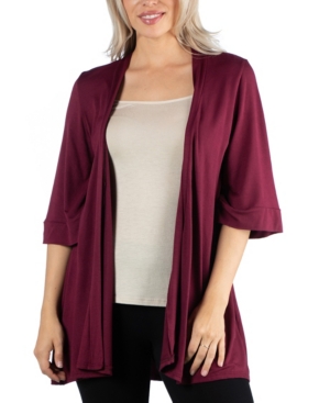 24Seven Comfort Apparel Open Front Elbow Length Sleeve Women Cardigan