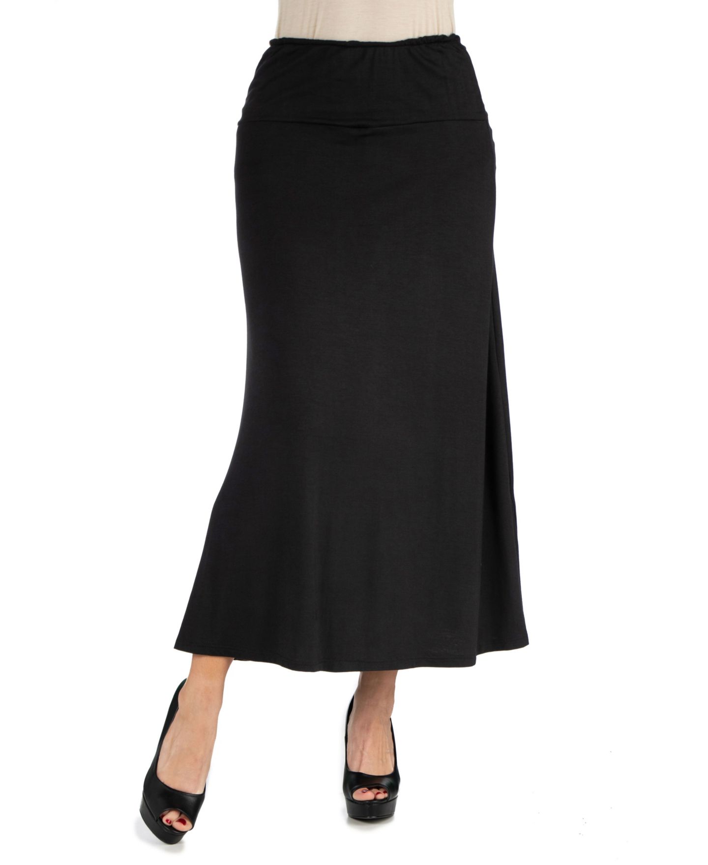 Женская юбка 24seven Comfort Apparel Women Elastic Waist Solid Color Maxi, цвет: Чёрный — фото 1