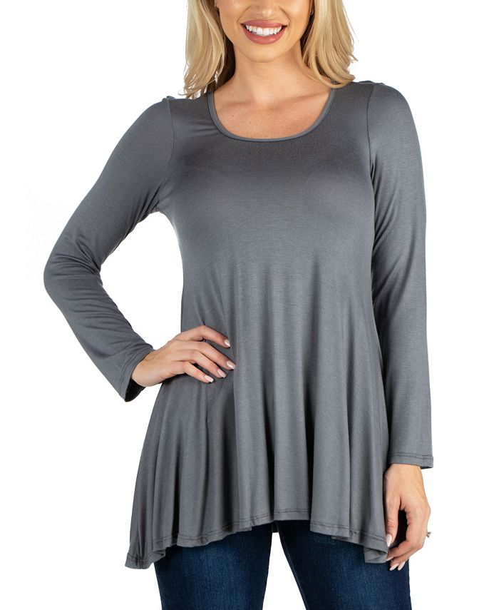 Solid Color Swing-Collar Long-Sleeve Top