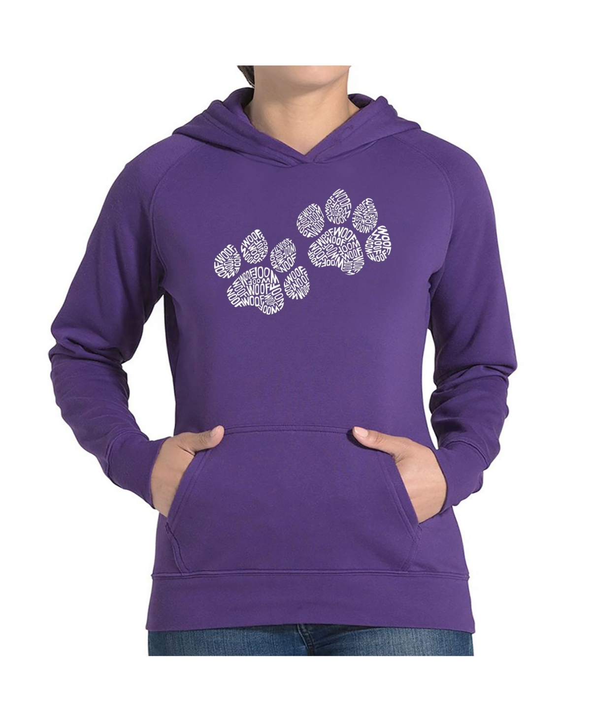 La Pop Art Women's Word Art Hooded Sweatshirt -Woof Paw Prints