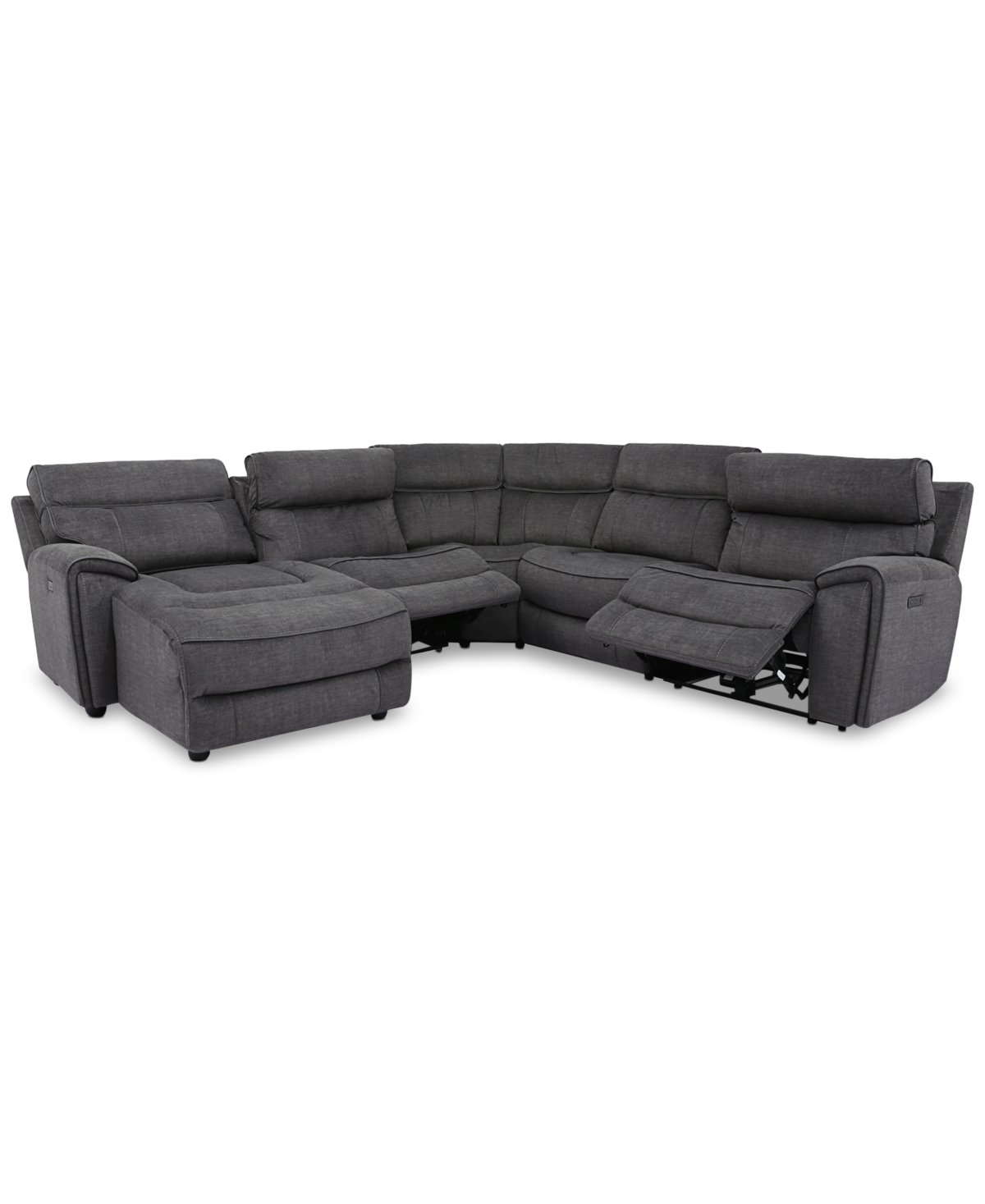 Furniture Hutchenson 5-pc. Fabric Chaise Sectional With 2 Power Recliners In Charcoal Moss
