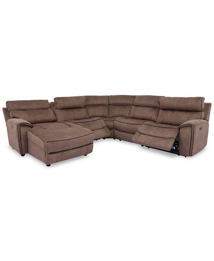 Furniture - Hutchenson 5-Pc. Fabric Chaise Sectional with 2 Power Recliners