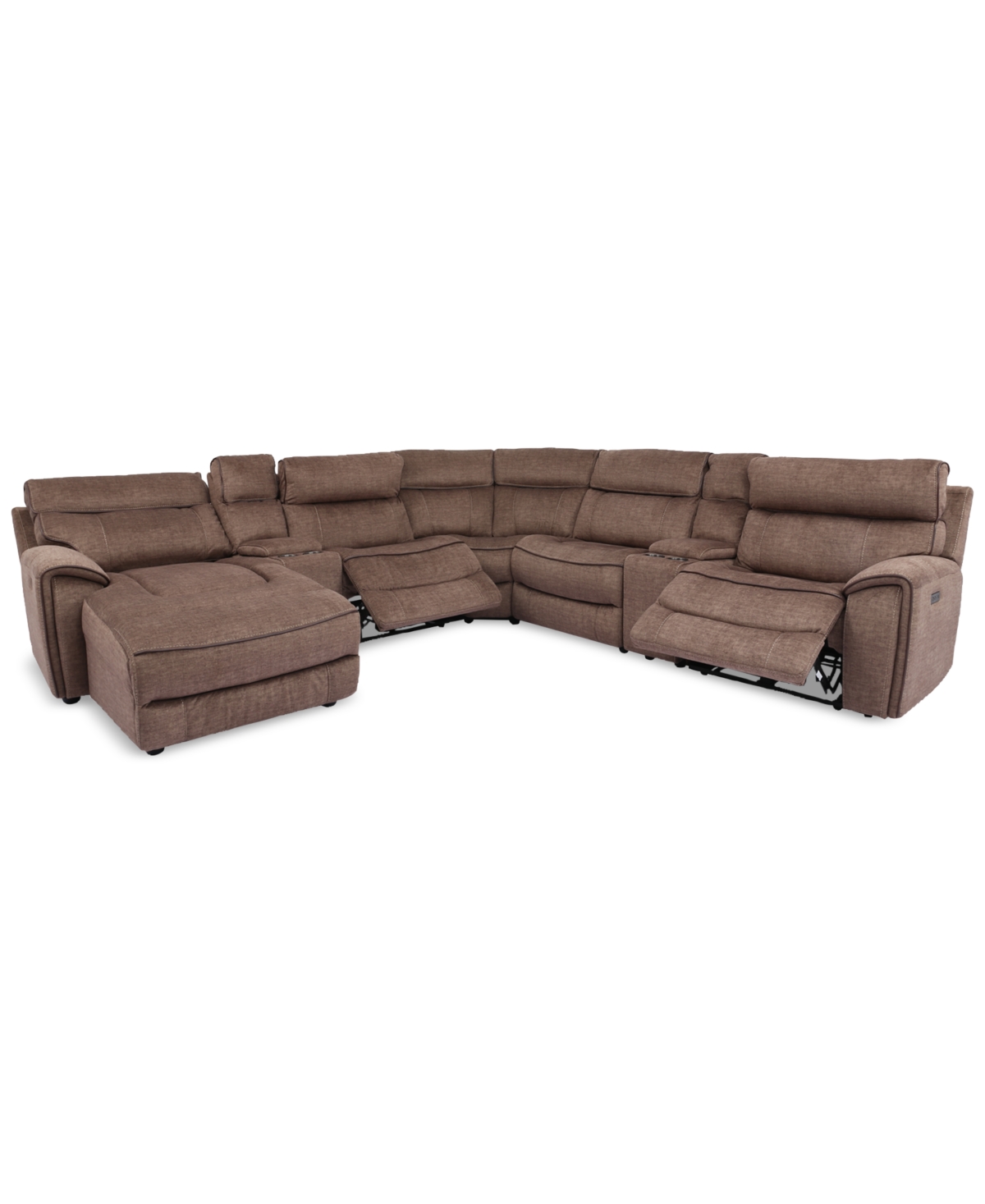 Furniture Hutchenson 7-pc. Fabric Chaise Sectional With 2 Power Recliners And 2usb Consoles In Chocolate Brown