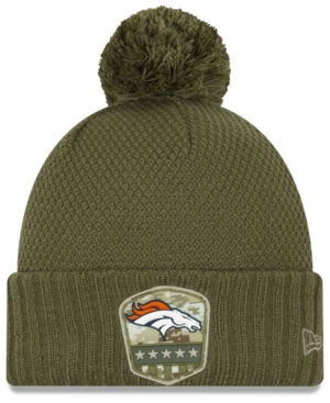 New Era Women's Denver Broncos On-field Salute To Service Pom Knit Hat In Olive