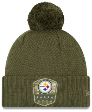 New Era Women's Pittsburgh Steelers On-field Salute To Service Pom Knit Hat In Olive