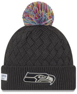 New Era Women's Seattle Seahawks On-field Crucial Catch Pom Knit Hat In Charcoal