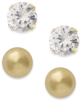 10k Gold Earrings Set, Cubic 2024 Zirconia Accent Star and Ball Stud Earrings