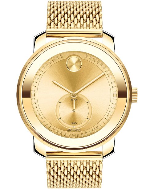 Movado Men S Swiss Bold Gold Ion Plated Stainless Steel Mesh