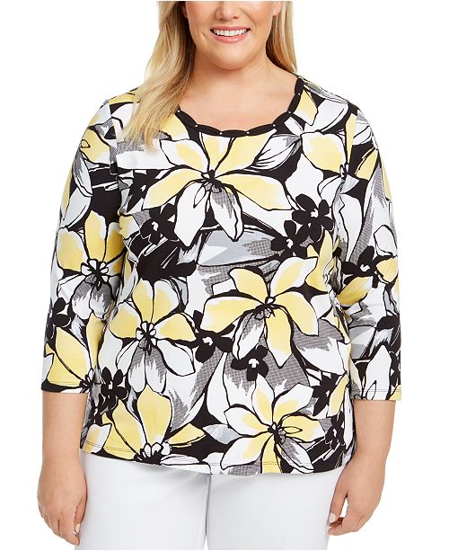Alfred Dunner Plus Size Riverside Drive Braided Trim Top