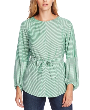 VINCE CAMUTO STRIPED BUBBLE-SLEEVE BLOUSE
