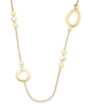 image of Alfani Disc, Imitation Pearl & Link Strand Necklace, 44