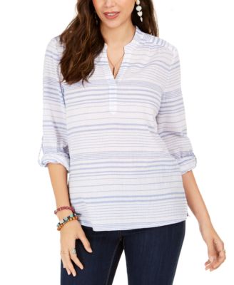 Style & Co - Striped Split-Neck Top