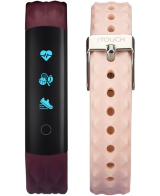 iTouch - Unisex Slim Interchangeable Burgundy & Blush Silicone Straps Activity Tracker 13x39mm