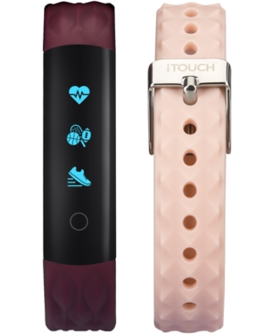 ITOUCH ITOUCH WOMEN'S SLIM INTERCHANGEABLE BURGUNDY & BLUSH SILICONE STRAPS ACTIVITY TRACKER 13X39MM