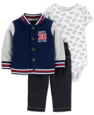 Carter's - Baby Boys 3-Pc. Cotton Varsity Jacket, Football-Print Bodysuit & Denim Pants Set