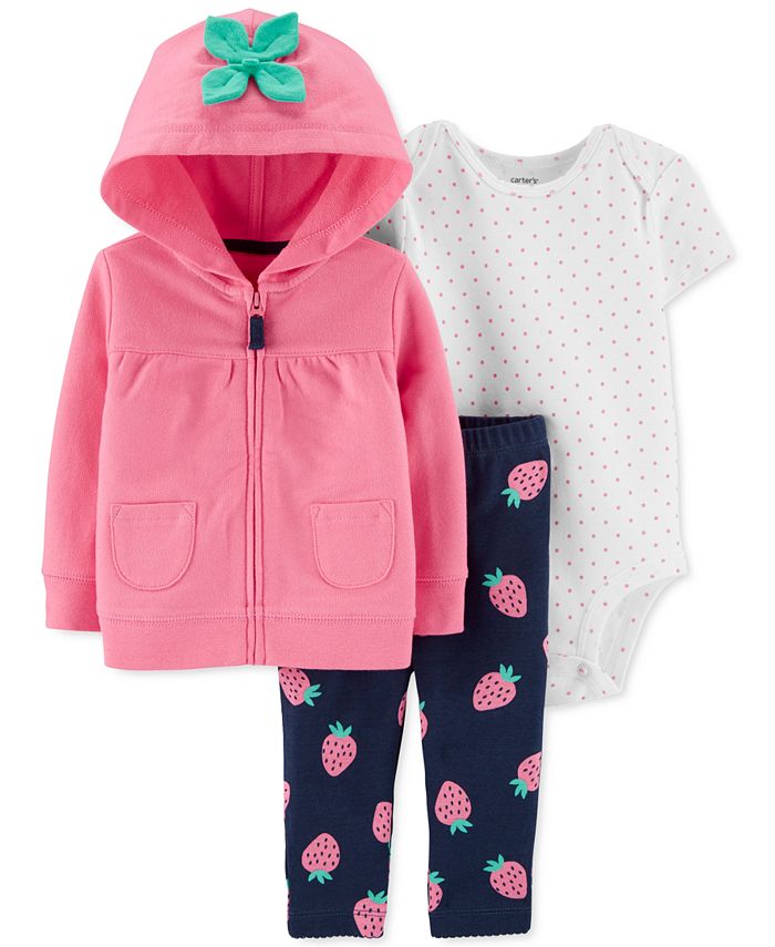 Carter's Baby Girls 3-Pc. Zip-Up Hoodie, Dot-Print Bodysuit &  Strawberry-Print Pants Set & Reviews - Sets & Outfits - Kids - Macy's