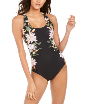 CALVIN KLEIN CROSSBACK PRINTED TUMMY-CONTROL ONE-PIECE SWIMSUIT, CREATED FOR MACY'S WOMEN'S SWIMSUIT