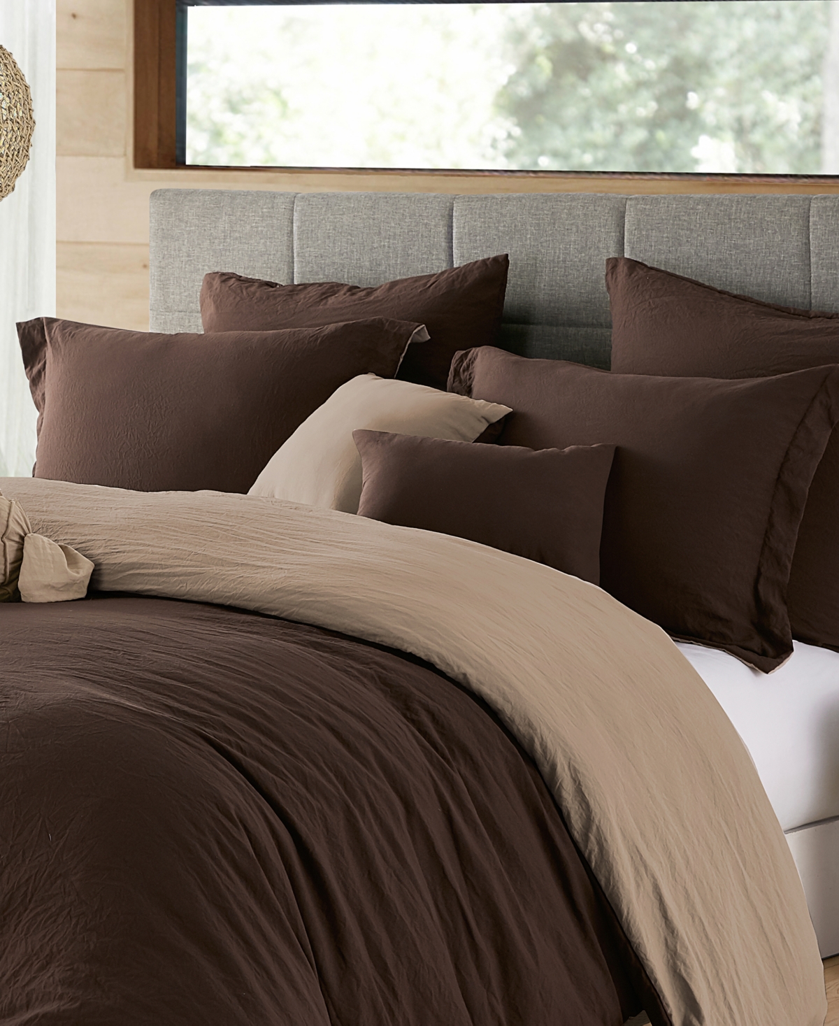 Macy's Ultra Soft Reversible Crinkle Duvet Cover Set In Chocolate,tan