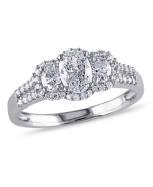 Macy's Oval-cut Certified Diamond (1 Ct. T.w.) 3-stone Engagement Ring In 14k White Gold In White Gold