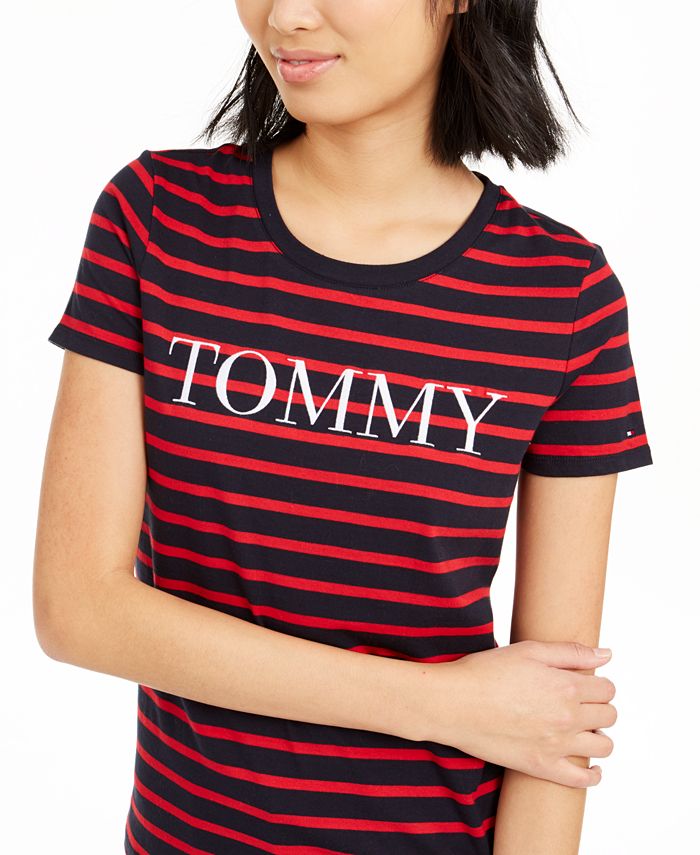 Tommy Hilfiger Cotton Striped Logo T-Shirt - Macy's