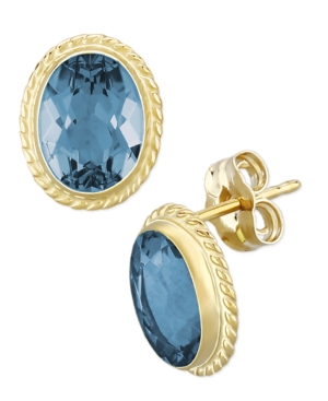 image of Blue Topaz (3-1/5 ct. t.w.) Twist Gallery Stud Earring in 14k Yellow Gold