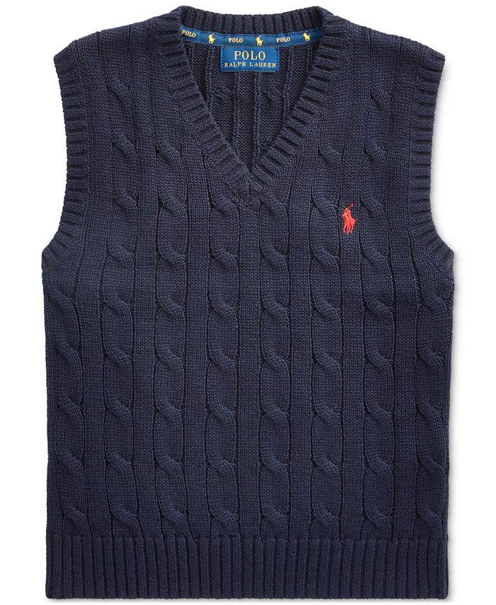 Polo Ralph Lauren Toddler Boys Cable-Knit Cotton V-Neck Sweater Vest ...