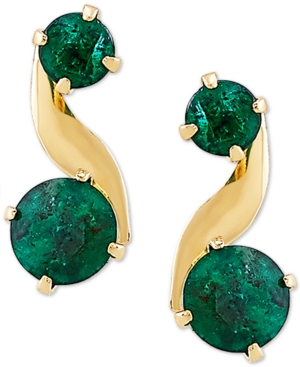 image of Emerald Swirl Drop Earrings (3/4 ct. t.w.) in 10k Gold