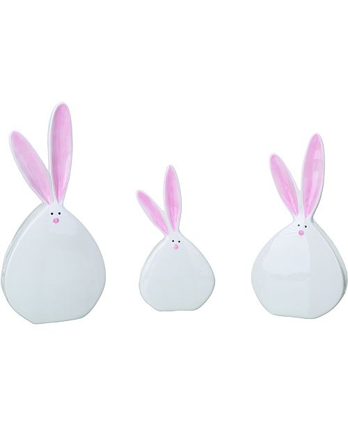 Trans Pac White Easter Fun Chubby Bunny Tabletop Decor Set Of 3