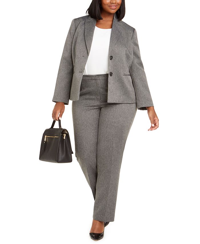 Le Suit Plus Size Herringbone-Print Pants Suit - Macy's