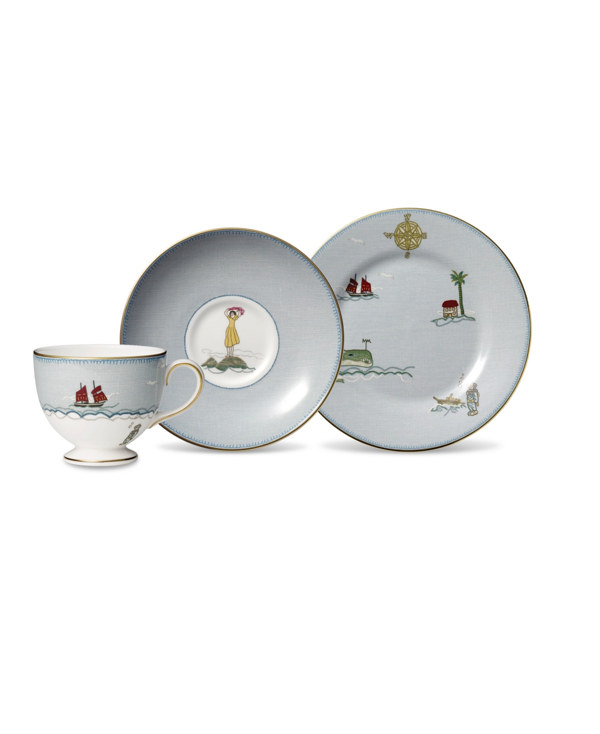 Wedgwood Sailors Farewell 3-Piece Tea Set (Teacup, Saucer & Salad Plate 8