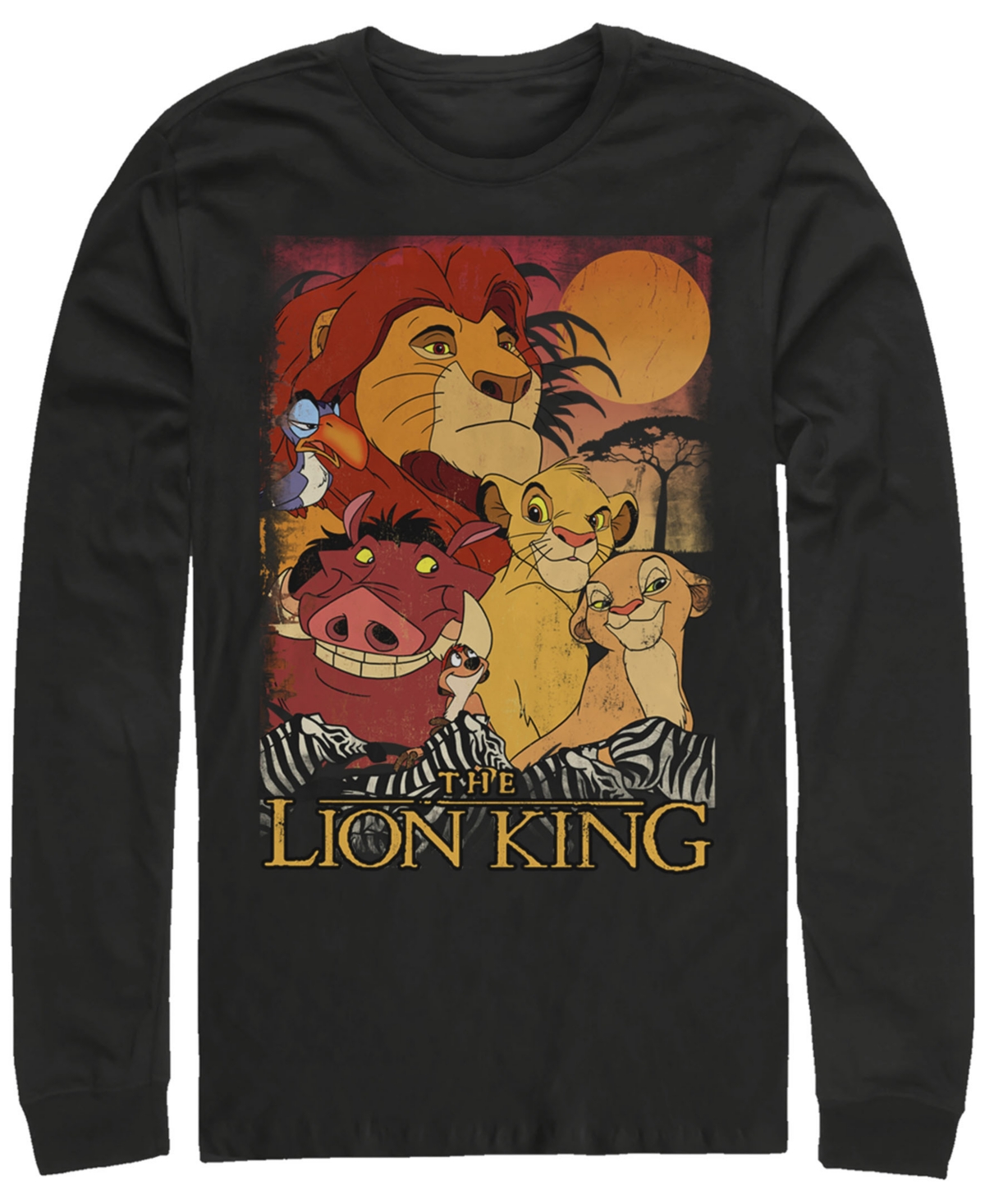 Fifth Sun Disney Men's Lion King Happy Group Shot Sunset, Long Sleeve T-Shirt