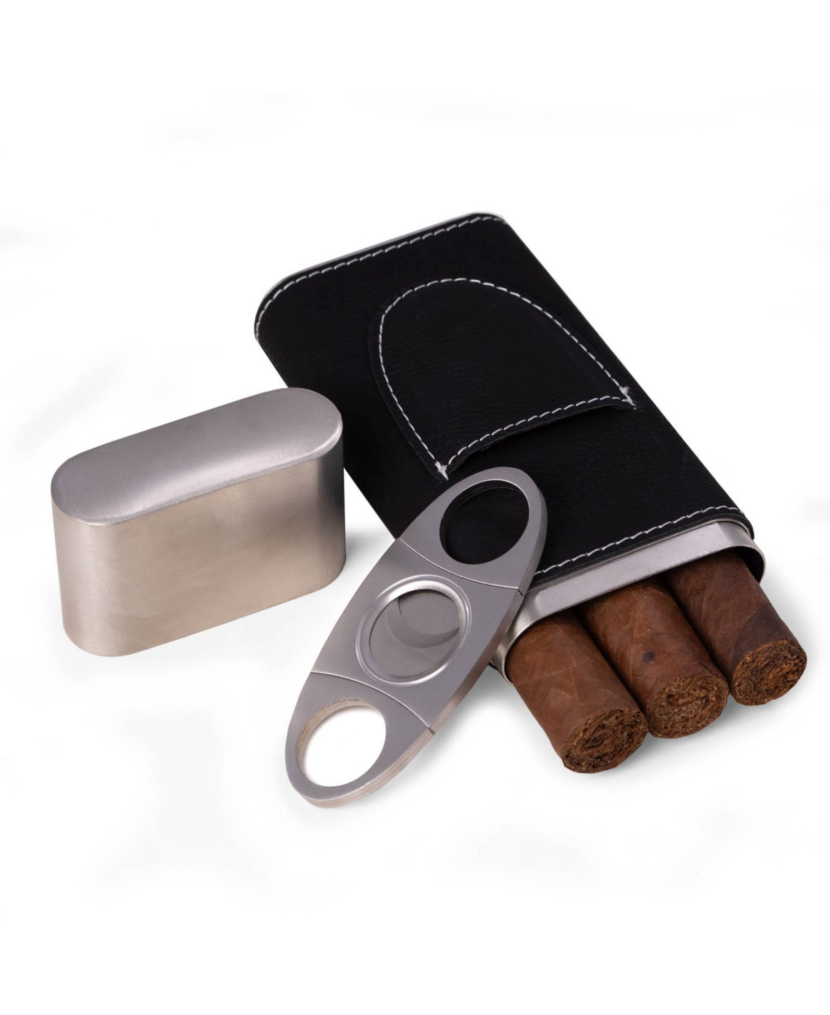 Bey-berk Leather 3 Cigar Case With Cigar Cutter In Multi