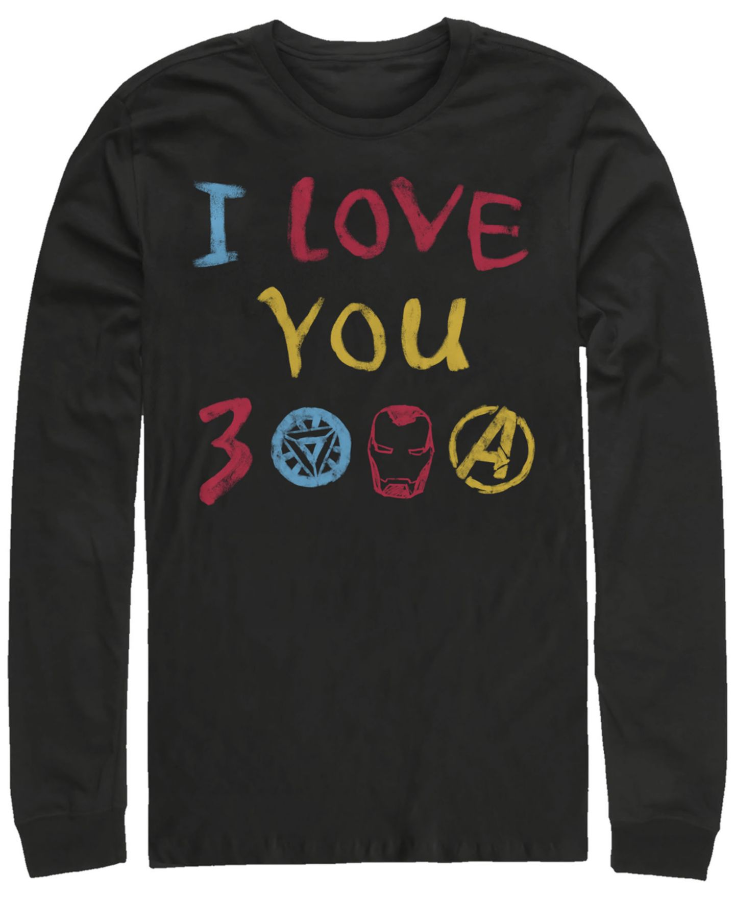 Мужская футболка Fifth Sun Marvel Avengers Endgame Iron Man Hand Drawn I Love You 3000, Long Sleeve, цвет: Чёрный — фото 1