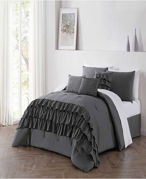 Geneva Home Fashion Reese 6pc Queen Size Tiered Ruffle Comforter
