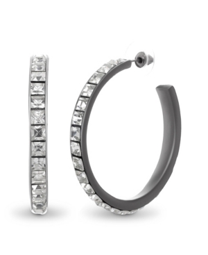 image of Steve Madden Medium Rhinestone Open Hoop Earring 1.9