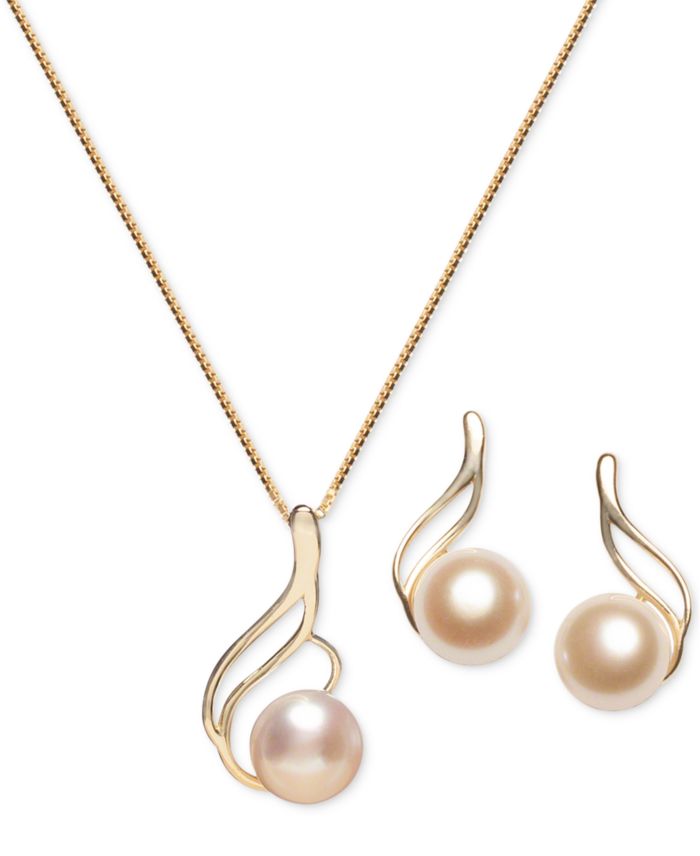 2-Pc. Set Cultured Freshwater Pearl 7mm) Swirl Pendant Necklace &