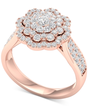 image of Diamond Flower Halo Cluster Statement Ring (1 ct. t.w.) in 14k Rose Gold