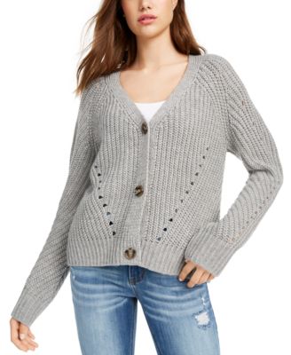 Pink Rose - Juniors' Eyelet Cardigan Sweater