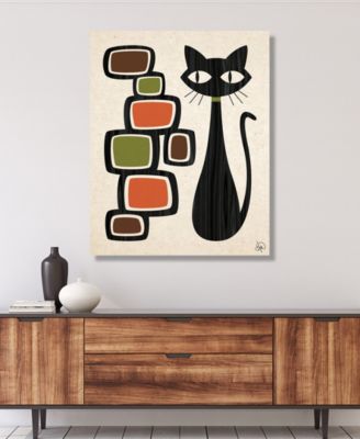 Creative Gallery Retro Cat with Bubbles in Tawny, Olive Brown 24" x 20" Canvas Wall Art Print