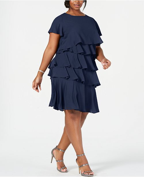 Jessica Howard Plus Size Chiffon Tiered Dress & Reviews - Dresses ...