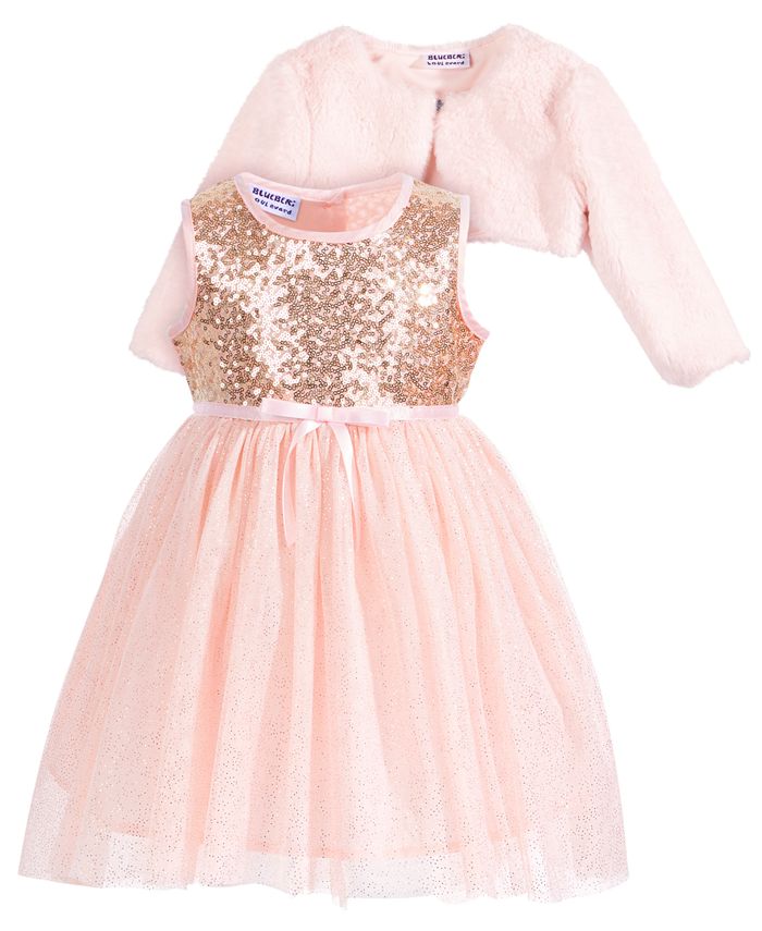 Blueberi Boulevard Little Girls Sequined Glitter Dress & Faux-Fur Shrug ...