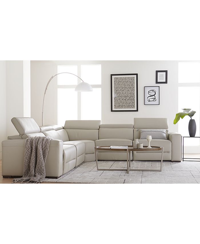 Furniture Nevio 6pc Leather Sectional Sofa with Chaise, 1 Power