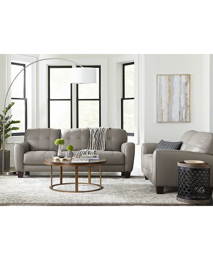 Furniture Kaleb 84" Tufted Leather Sofa and 61" Loveseat Set, Created