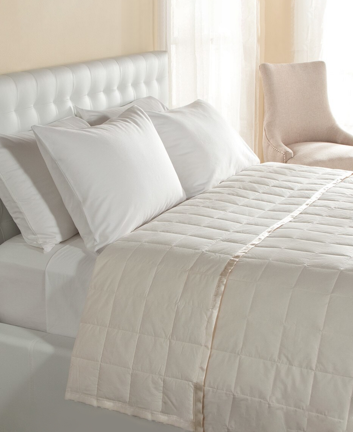 Downlite Lightweight 230tc Luxury Satin Trim White King Down Blanket Bedding In Ivory